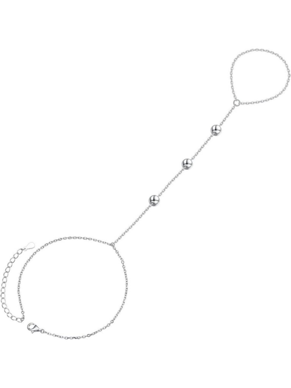 Adjustable S925 Sterling Silver Finger Ring Bracelet Chain for Women - Stylish